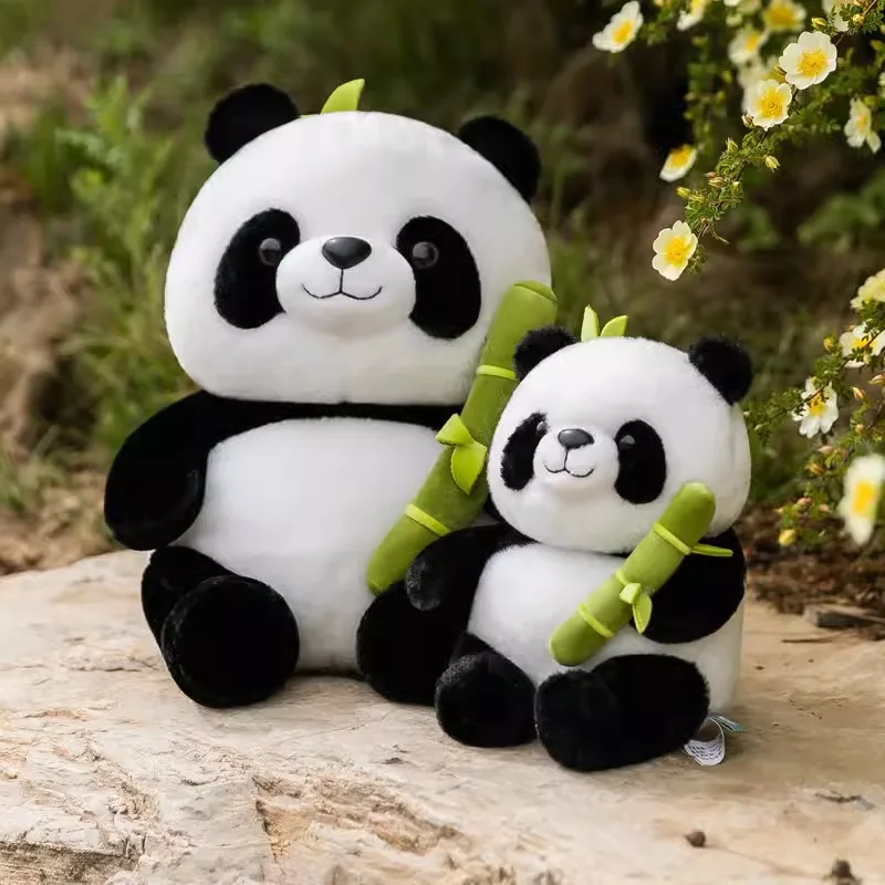 

Black & White Bamboo-Hugging Panda Plush Toy Realistic Cute Stuffed Panda Doll Soft Cuddly Gift for Kids