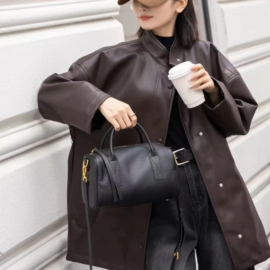 حقيبة يد نسائية كبيرة من الجلد 2026 ذات طبقة علوية بسيطة من جلد البقر، حقيبة يد فاخرة بتصميم كروس بكتف واحد