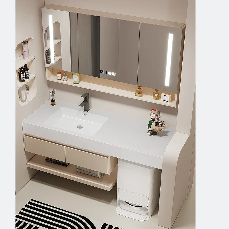 حوض متكامل بدون خياطة من السيراميك، مجموعة خزانة الحمام، مغسلة مرحاض كريمية للرياح #3