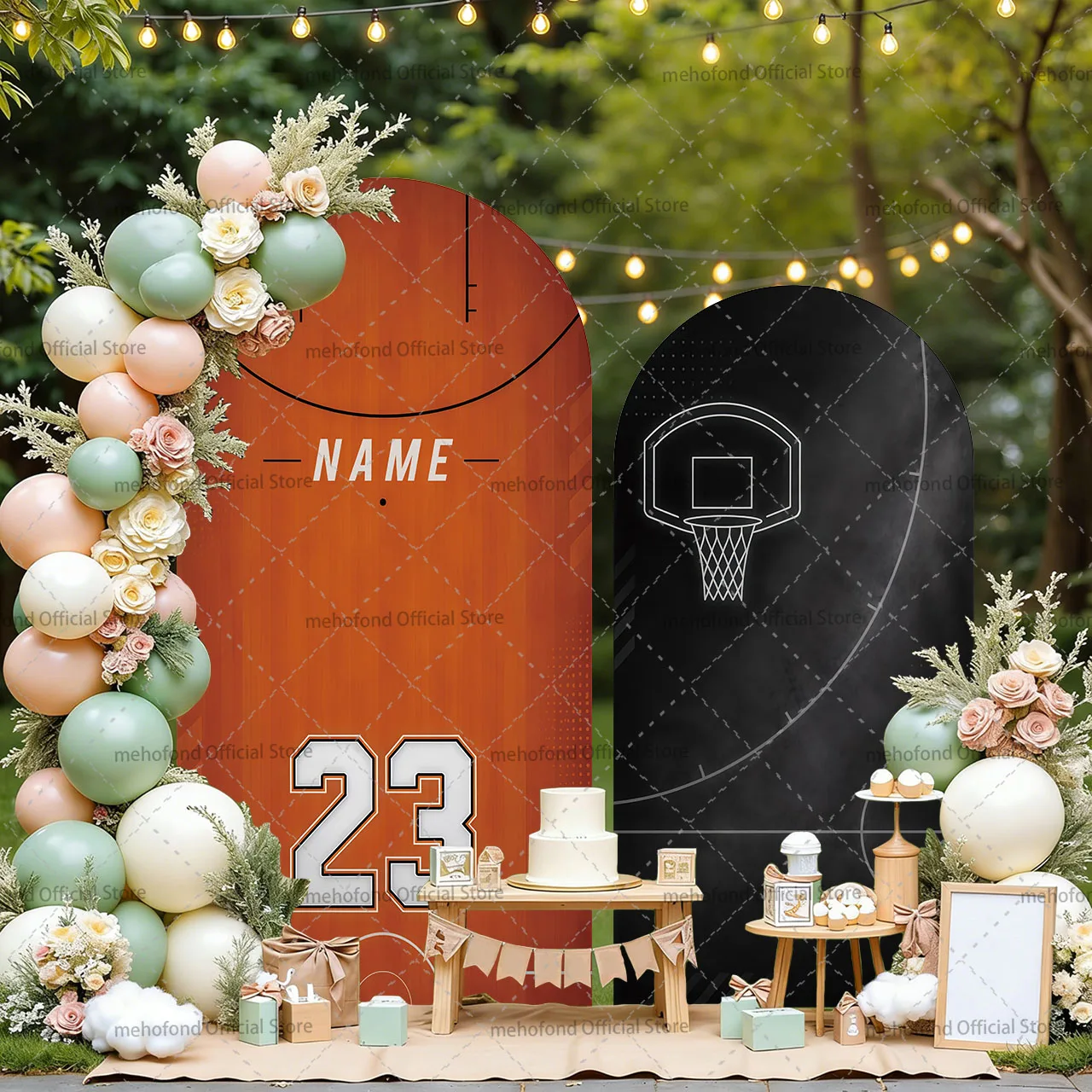 Mehofond - Fondo de Decoración Personalizado con Nombre, Diseño de Cancha de Baloncesto de Doble Cara, para Fiestas de Cumpleaños, Baby Shower, Arco Chiara