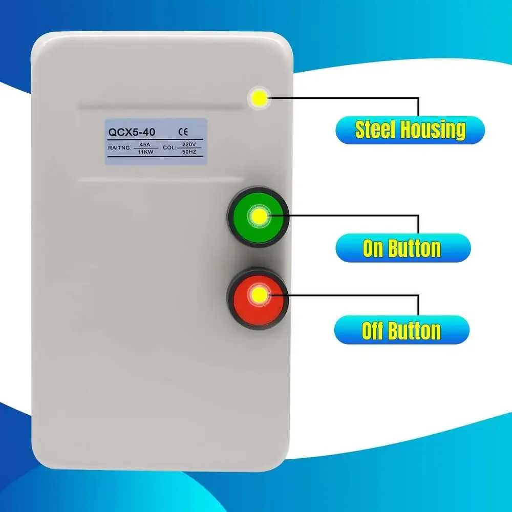 Electric Motor Starter Switch 220/240V 11KW 25-45AMP 15 HP Single Phase Control Circuit High Quality Durable Button Operation