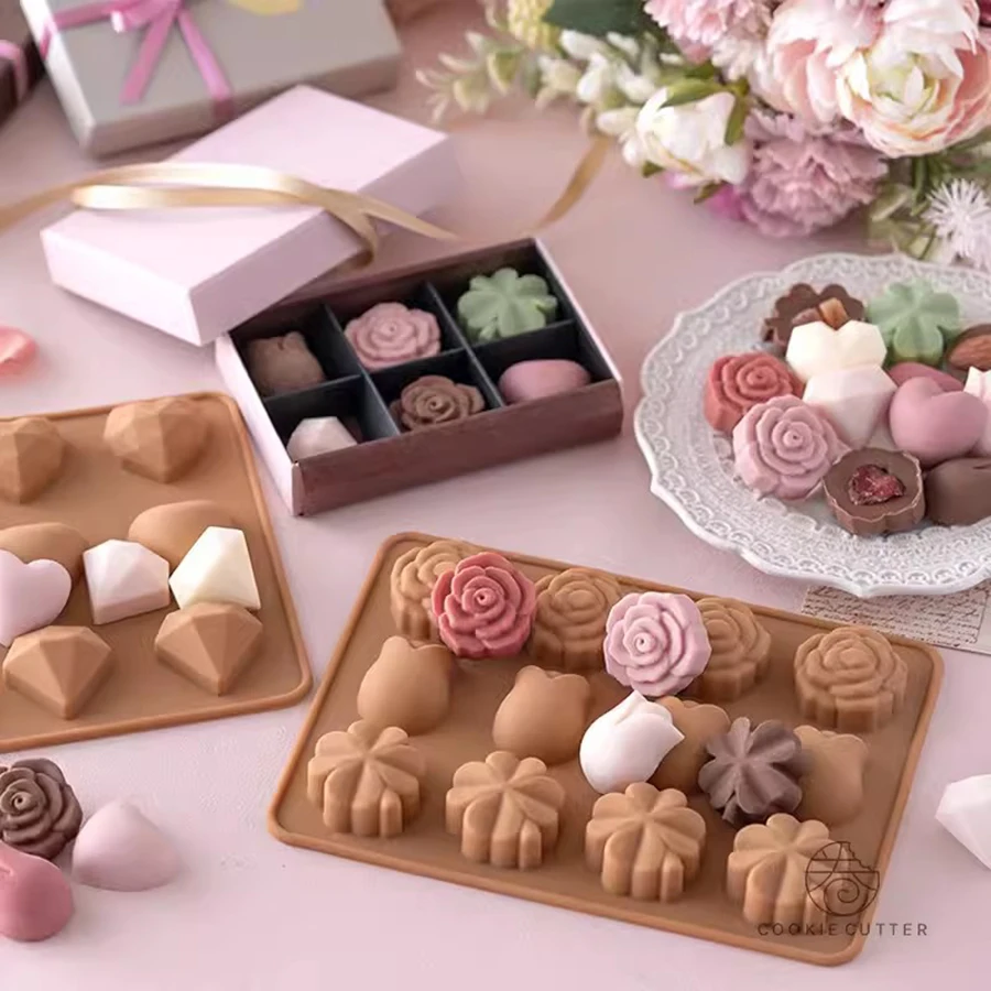 

Mother’s Day Love Diamond Shape Chocolate Biscuit Stamp Tulip Rose Clover Pattern Pudding Ice Cube Cake Silicone Baking Mold