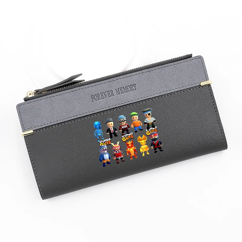 Stumble Guys Long Wallet Large Capacity Double Zipper Purse Holder ID Cards Credit Bank Card Holder Money Bag Minimalist Women