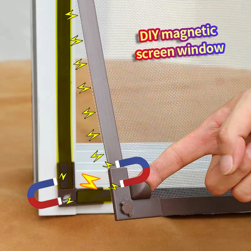 2026 DIY Custom size Lockable,windproof Magnetic screen window, self-adhesive mosquito net curtain, invisible, household magnet，