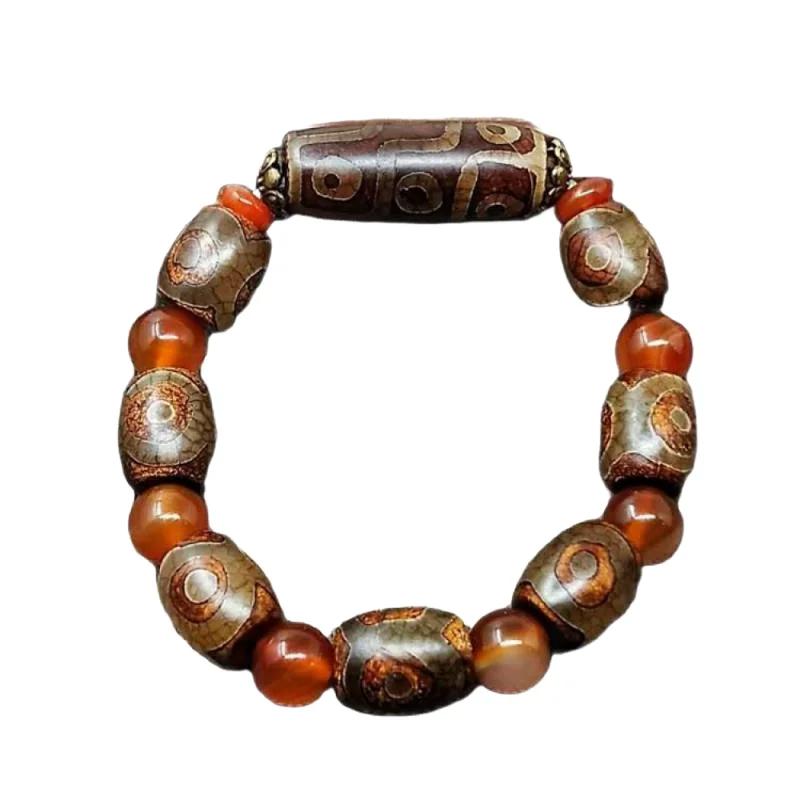 

Tibetan old Tianzhu agate chalcedony nine eyes three eyes protolith Bracelet