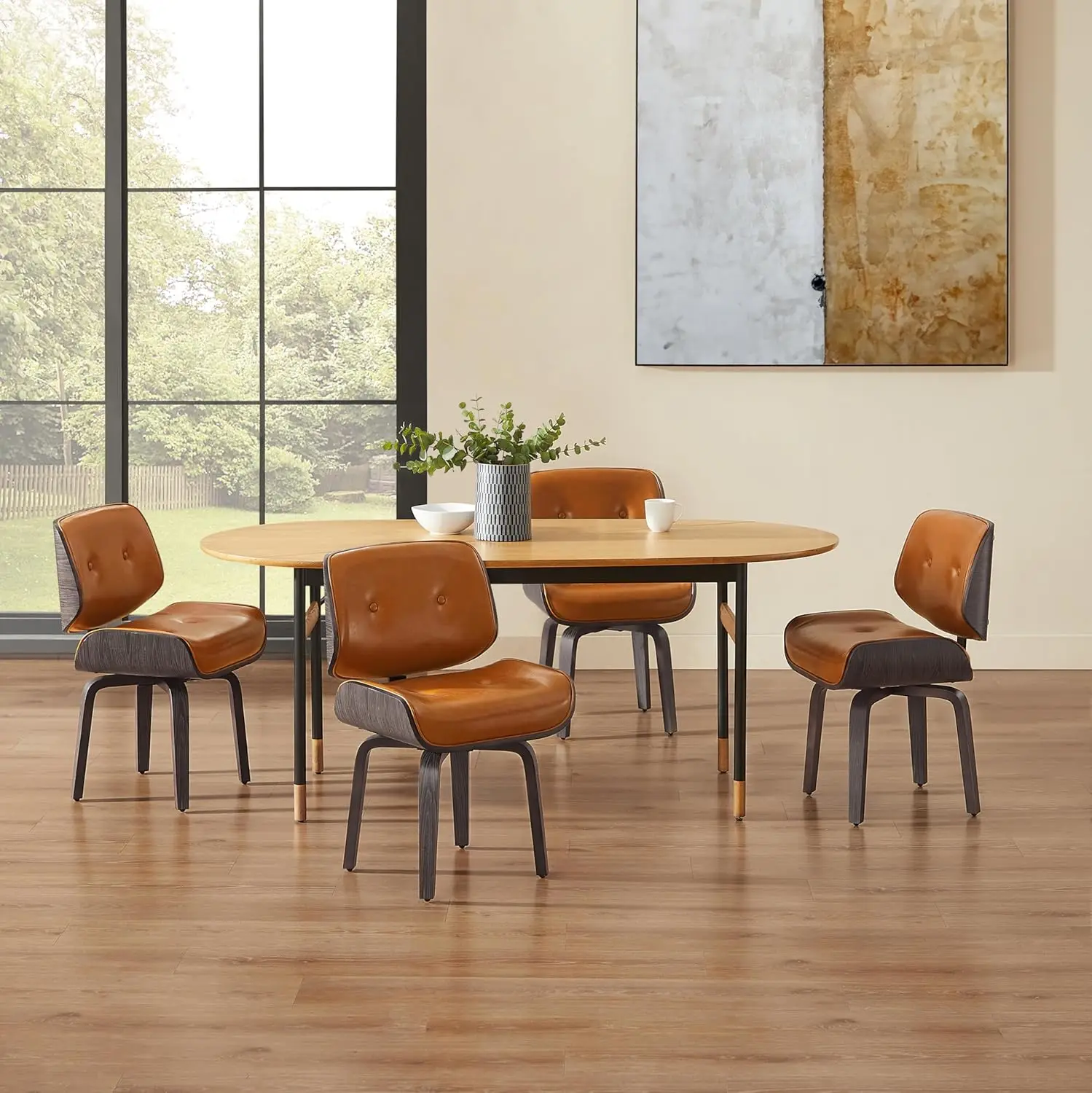 كرسي طعام دوار - كرسي طعام المطبخ الحديث في منتصف القرن، كرسي منجد من الجلد الصناعي بأرجل من الخشب الصلب