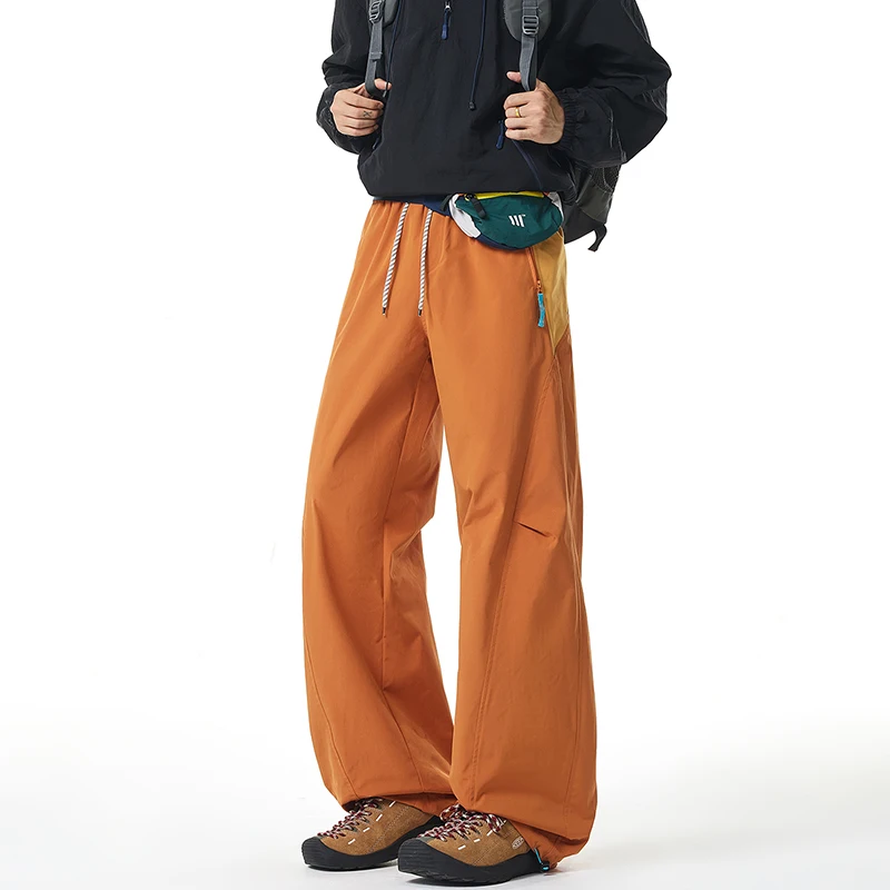 Unisex Color‑Block Hiking Pants Waterproof Wear‑Resistant Wide Leg Pants Drawstring Waist Outdoor Sports Camping Trousers