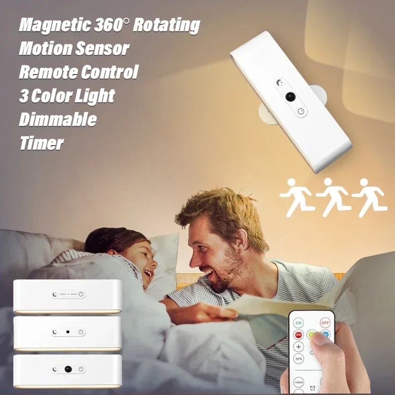 

LED Night Light Magnetic 360° Rotate Wall Lamps 3 Color Dimmable Type-C Rechargeable Touchable Wall Sconce Bedroom Reading Light