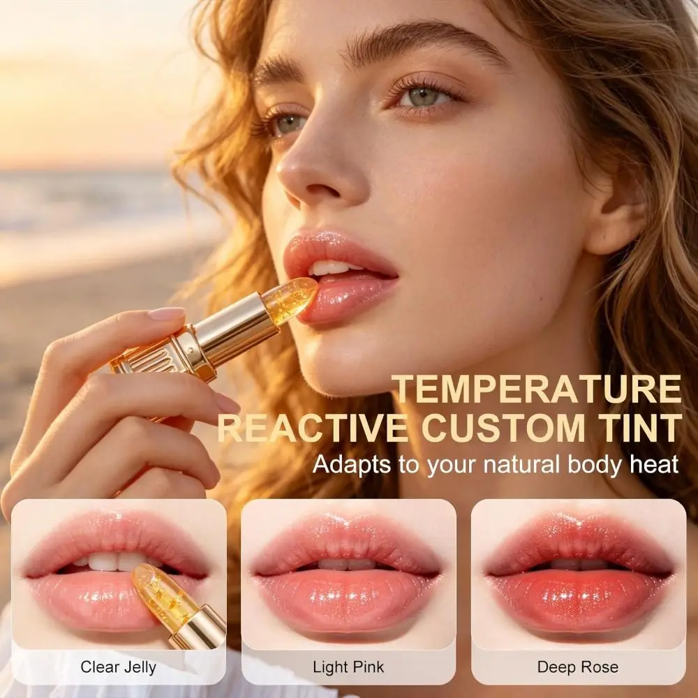 Clear to Tinted Hydrating Jelly Color Changing Lipstick Non-Sticky Charming Lip Balm Long Lasting Lip Gloss for All Skin Tones