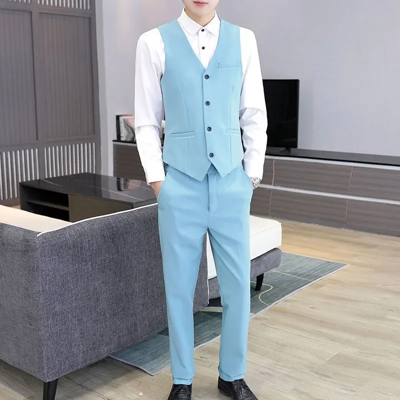 Slim Fit Broek, Effen Kleur Broek, Heren Britse Stijl Vest, Broek, Groomsmen Groep