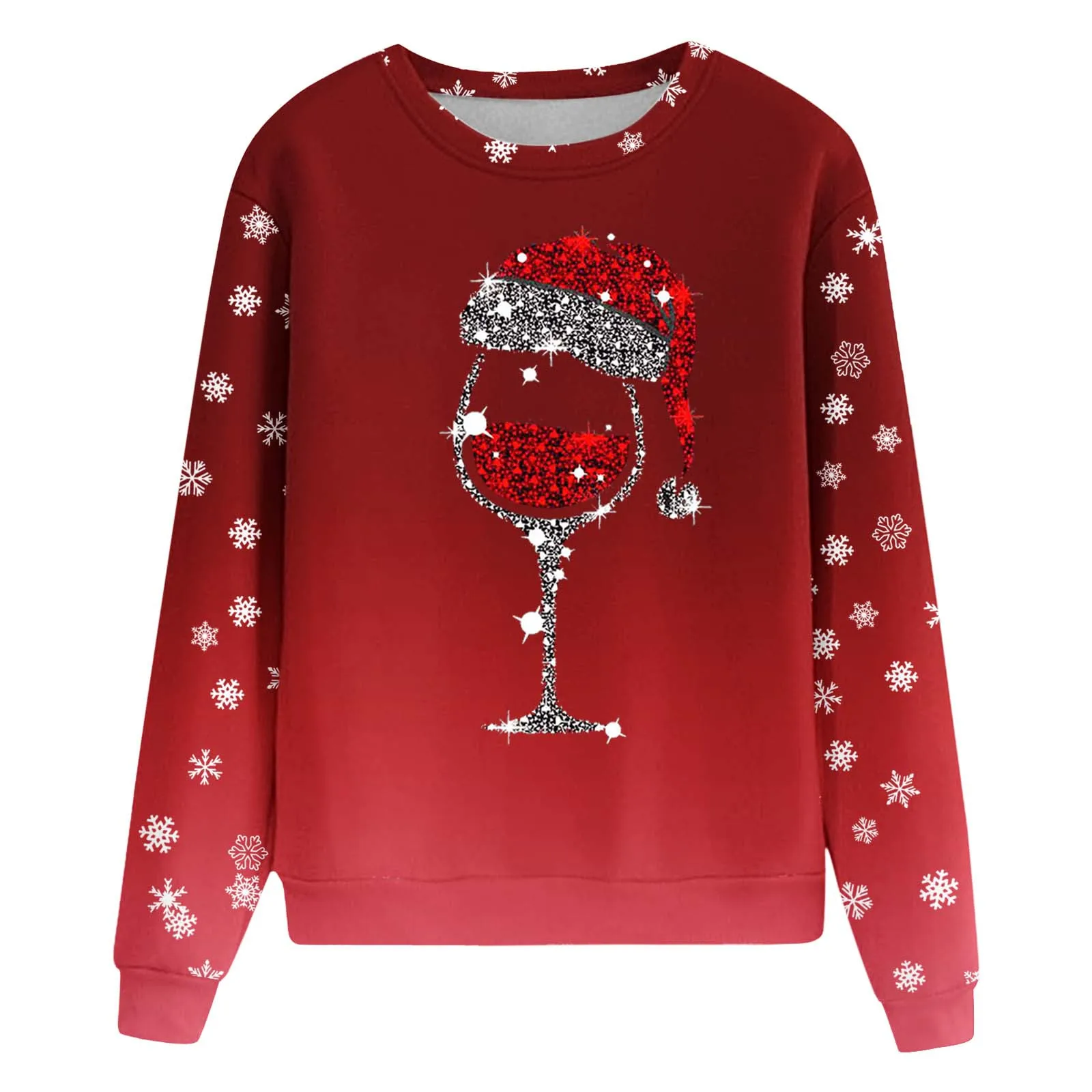 Pull sans capuche imprimé à manches longues pour femmes, col rond, haut ample, mode décontractée, jour de Noël