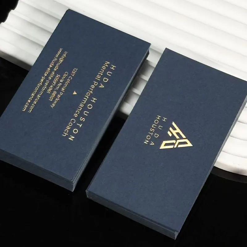 200pcs Blue CardsCustom Business Cards Double-sided Hot Stamping Embossed Logo Gold Foil Sliver Debossed logo Personalization
