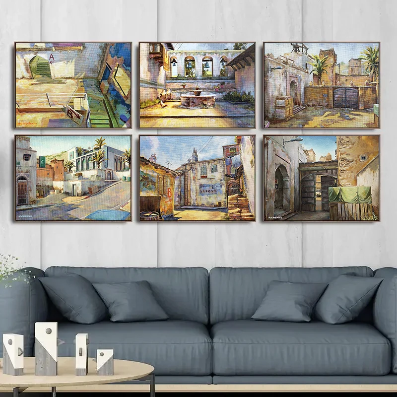 Popular Counter Strike CSGO Gun Shooting Game Map Scene Posters Canvas Printing Wall Art Picture for Gaming Room Home Decor