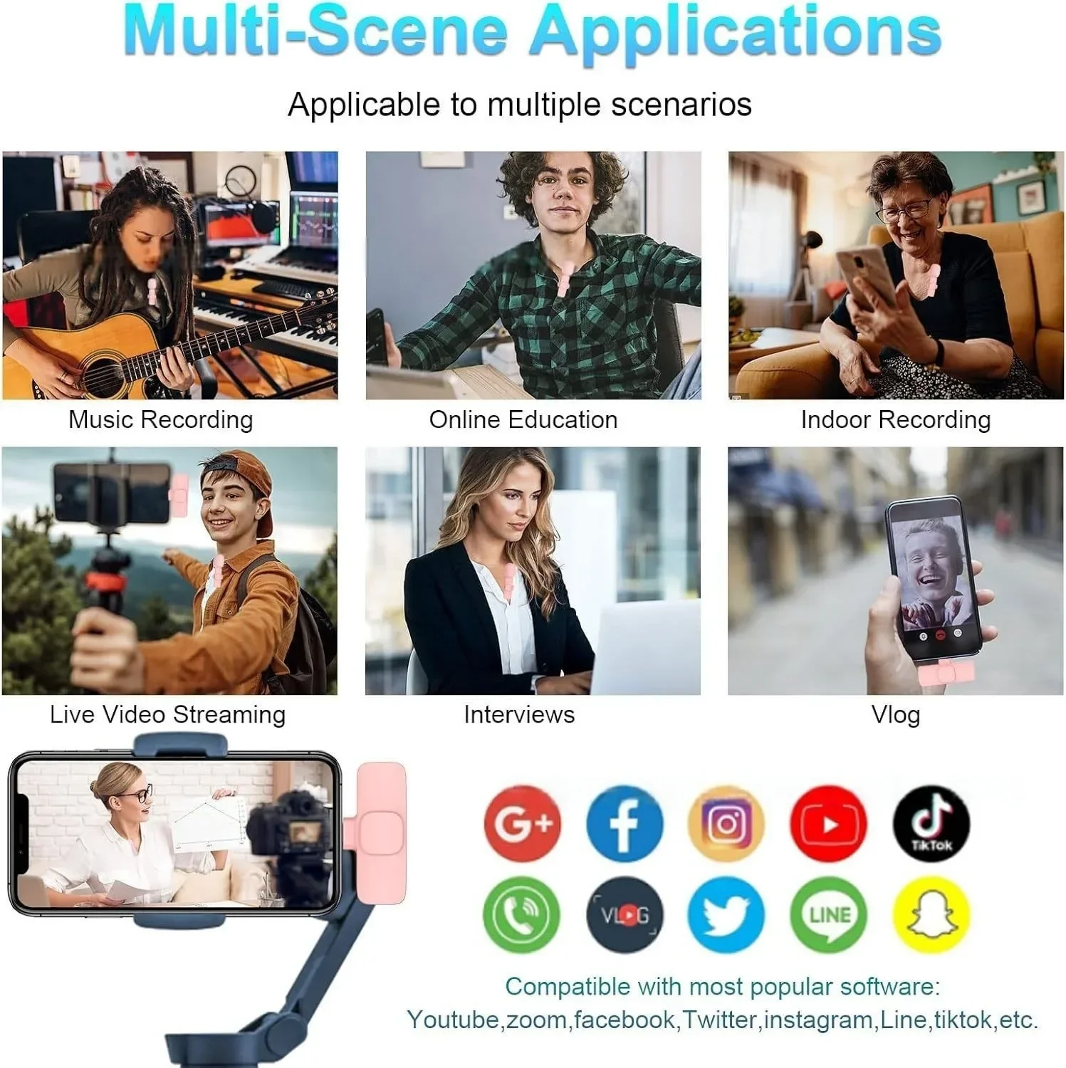 ميكروفون Xiaomi الوردي اللاسلكي Lavalier لهاتف iPhone Android PC Live Gaming Phone المحمول لتسجيل الصوت والفيديو وميكروفون مدونة الفيديو #3