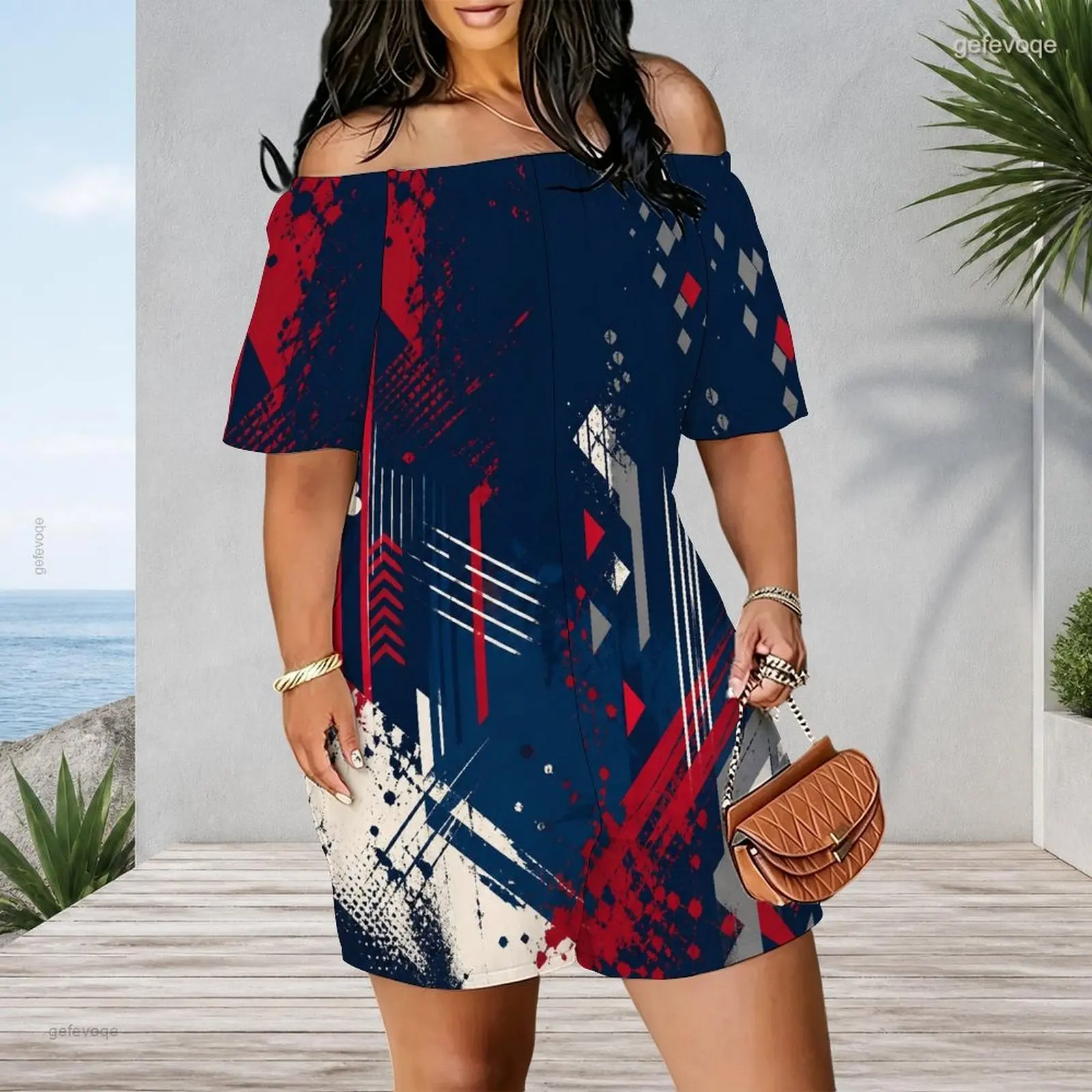 Off Shoulder Short Sleeve Loose Fit Side Pockets Printed Romper for Women
