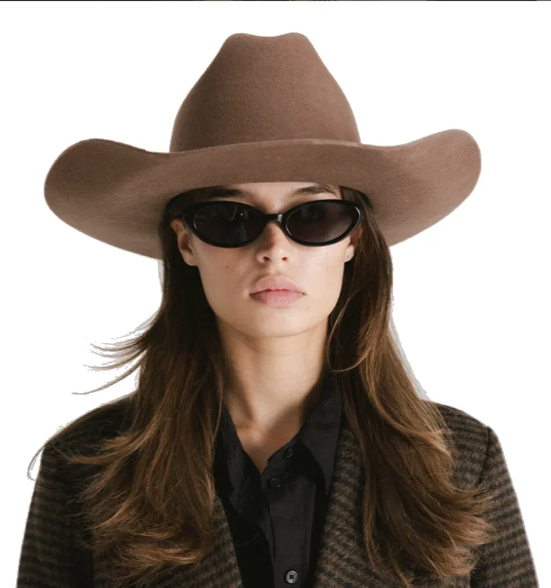 

100% wool cowboy hat autumn and winter same color accessories classic Panama curled cowboy hat sombrero vaquero