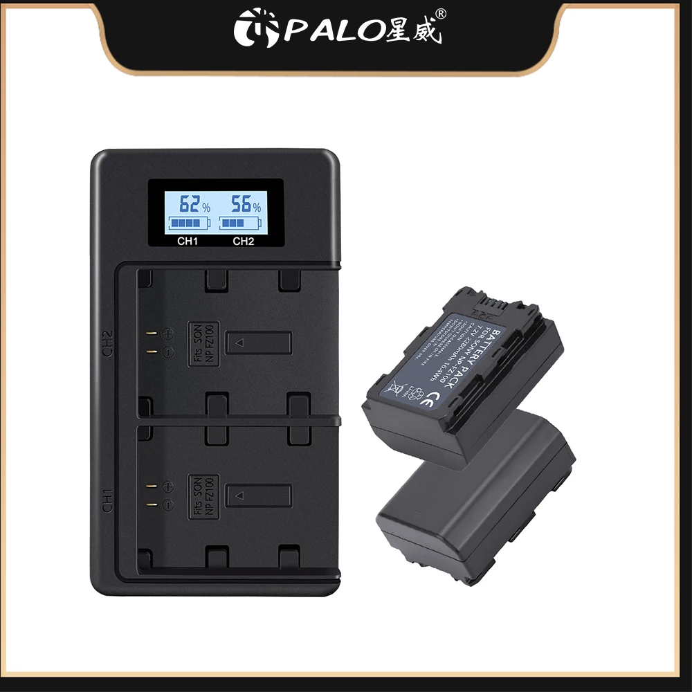 PALO  2280mAh NP-FZ100 NPFZ100 battery + LCD charger with dual USB port for Sony A6600 a7m3 a7rm3 a7r3 a9 a9R a7R a7 a7c a