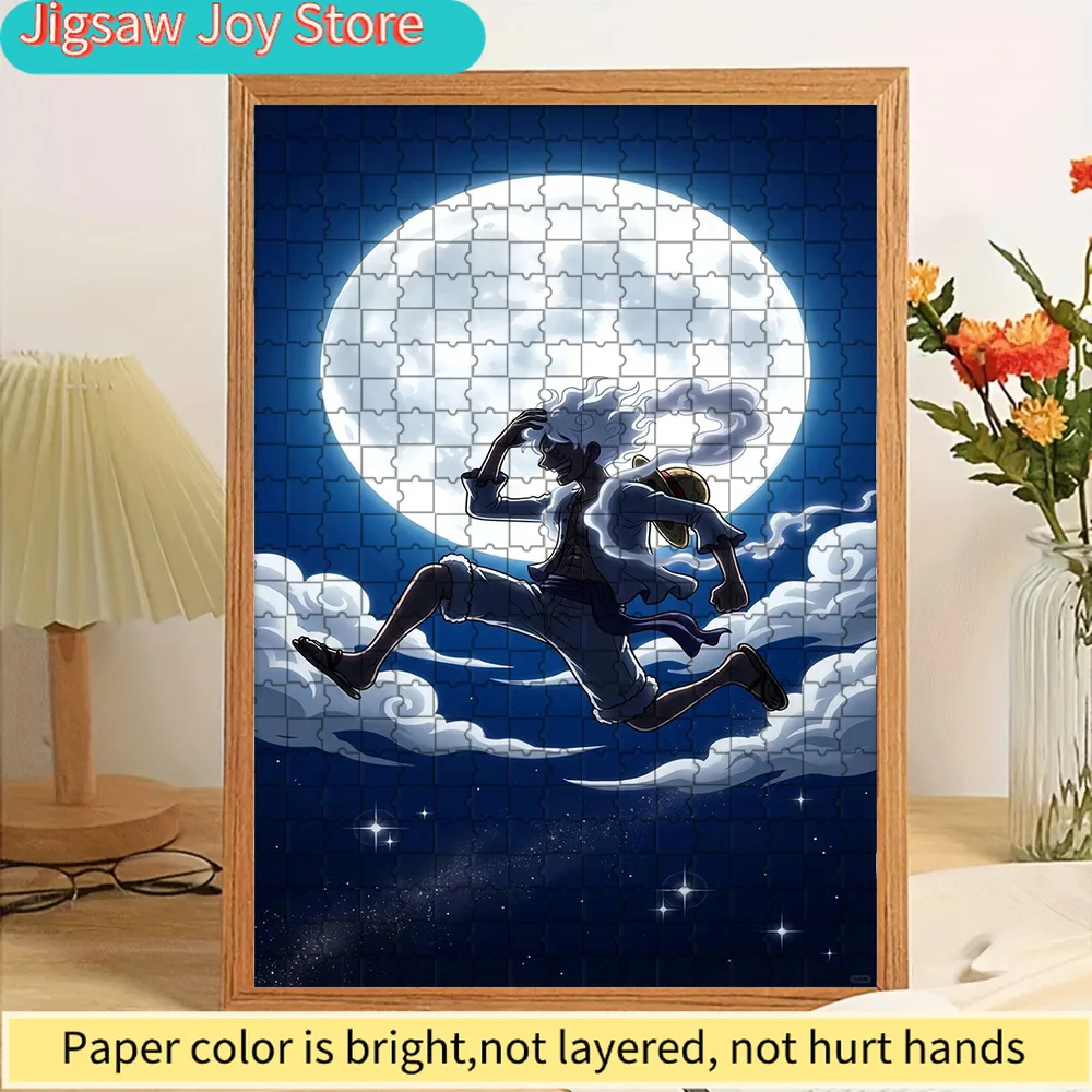 

Пазл из художественной бумаги One Piece: Монки Д. Луффи, Гир 5, Бог Солнца Ника, бегущий по облакам, полная луна, ночное небо, аниме, Божественная форма А