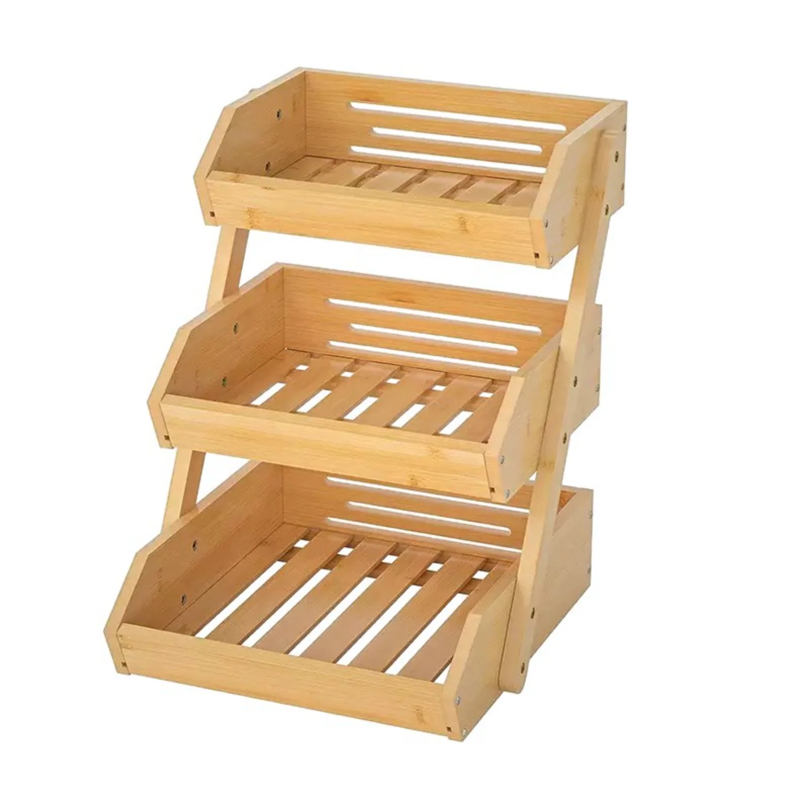 3 Tiers Plant Stand Bamboo Kitchen Tabletop Vegetable and Fruit Drain Storage Sasket Plant Flower Pot Holder Desktop Storage view 5