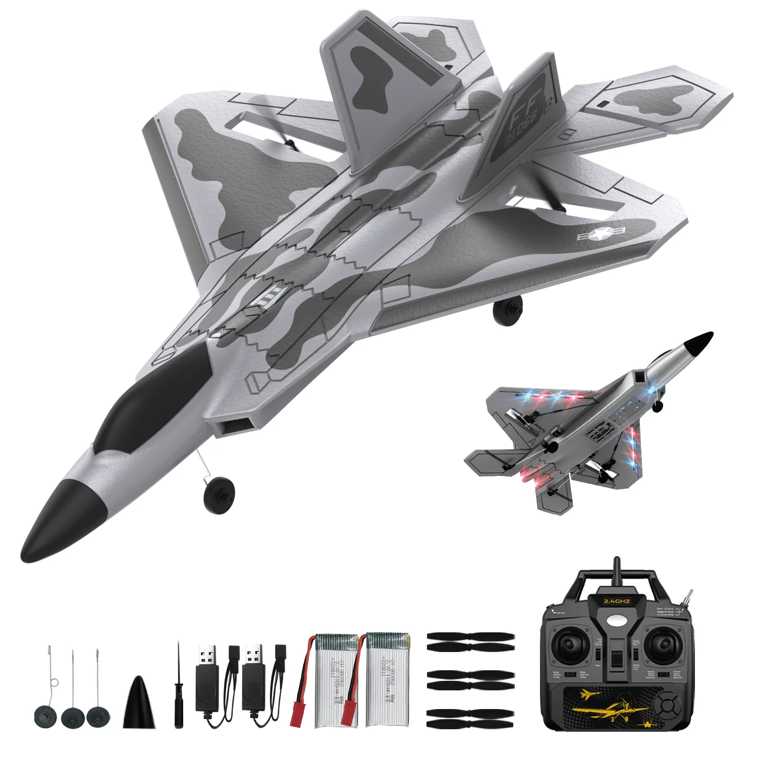 

F22 RC Airplane - 4 Channel Fighter Remote Contro Airplane for Adults Beginners with Lights, RTF RC Aircraft with 2 Batteries