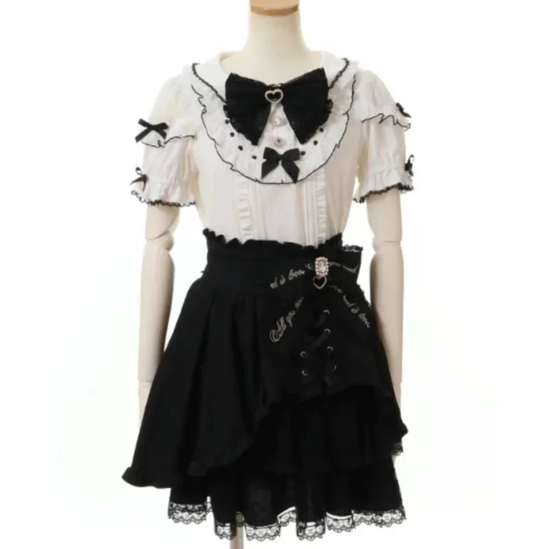 Bow Dresses Landmine Y2K Lizzisa Soft Girl Japan Sweet And Cute Lace Bow Ruffle Half Skirt A-line Medium Waist Short Skirt New
