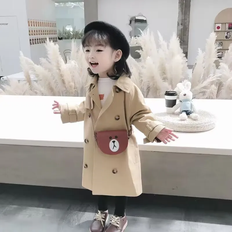 Trench per bambina primaverile e autunnale nuovo cappotto lungo alla moda per bambini giacca a vento per ragazza media lunga