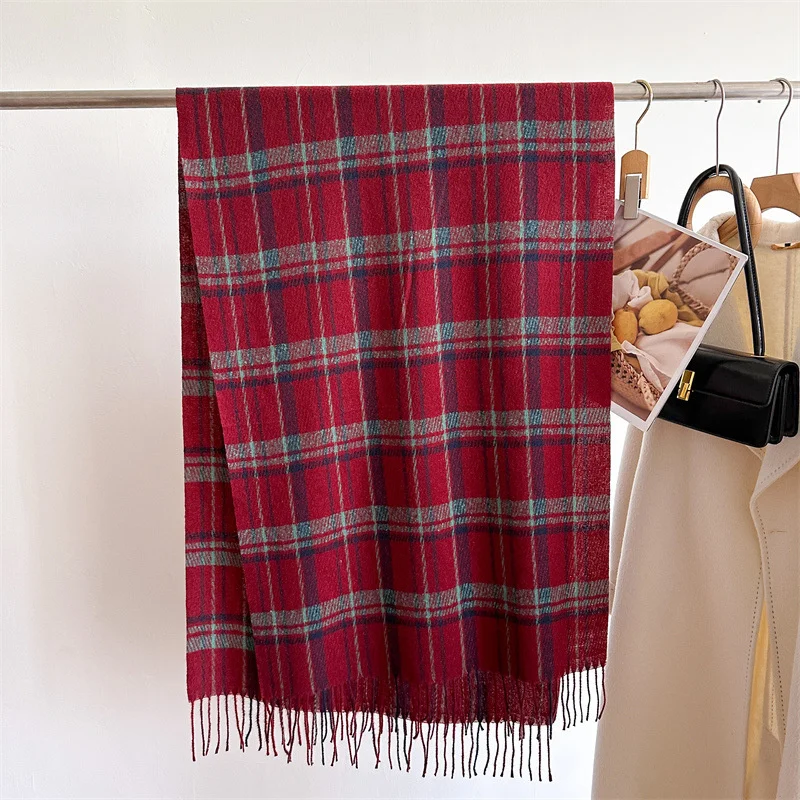 New2024 Cashmere Plaid Scarf Fashion Soft Solid Winter Thicken Big Shawl Women Wrap Bandana Pashmina Tassel Blanket Neckerchief