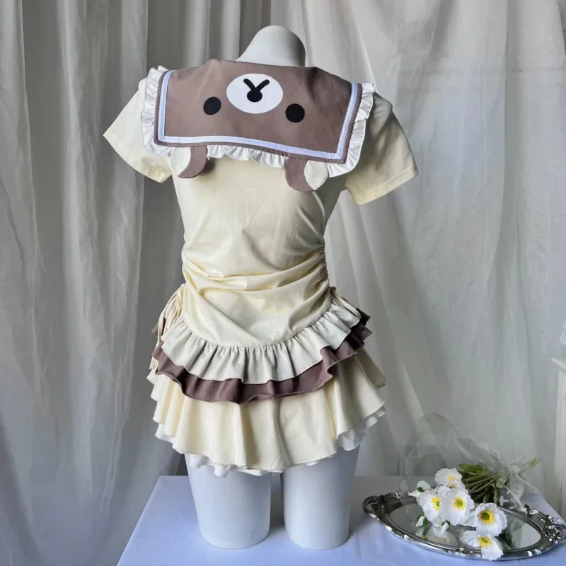 Rilakkuma Y2K hauts et t-shirts été japon imprimé chérie doux fille épissage robe col marine mignon décontracté à manches courtes t-shirt nouveau