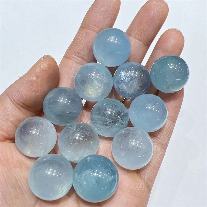 5PCS Natural Aquamarine Sphere Quartz DIY Bracelet Spiritual Prayer Meditation Crystal Stone 18-19MM