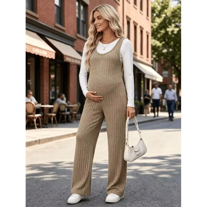 Pregnant women's autumn onesie knitted casual versatile jumpsuit maternity clothing does not include tops