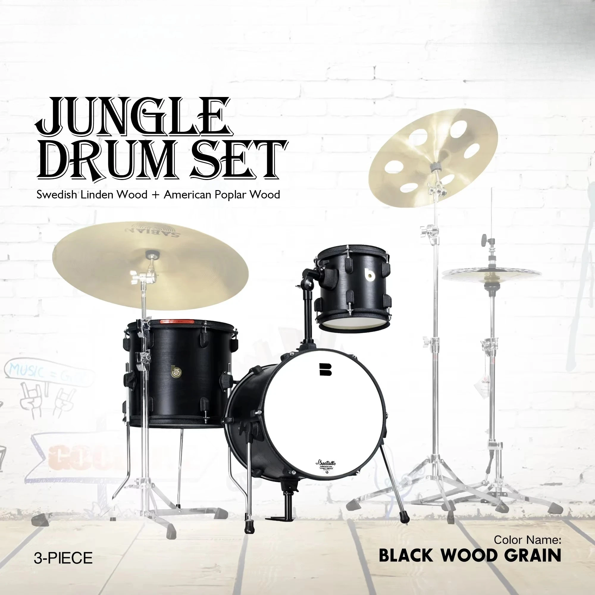 Professional 3-Piece Portable Percussion Instrument Metal Drum Set Aluminum Jungle 3-Drum Kit for Clubs