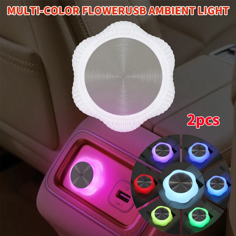 2PCS Car LED Lights Interior Wireless LED USB Car Light Ambient Light Wireless Multicolor Night Light Interior Lighing