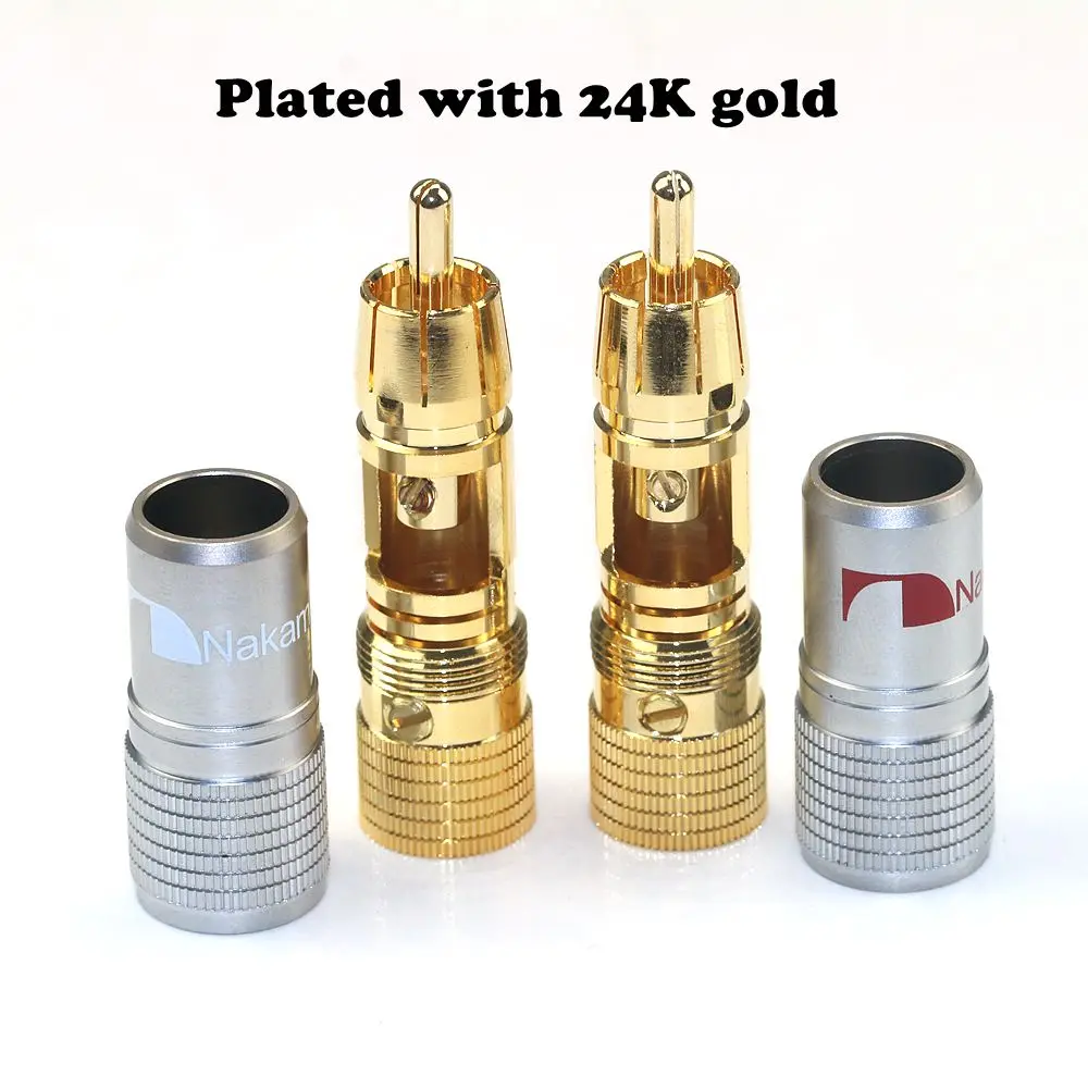 High end pure copper plated 24K gold RCA plug, no soldering, lockable lotus plug, audio plug, 10mm aperture AV lotus plug
