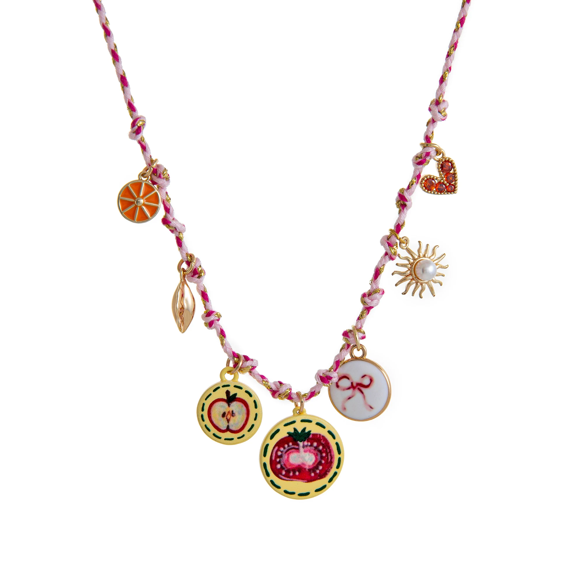 Fashion Trend Dopamine Bow Fruit Love Moon Multi Pendant Necklace Stylish Accessory for Women - Image 6