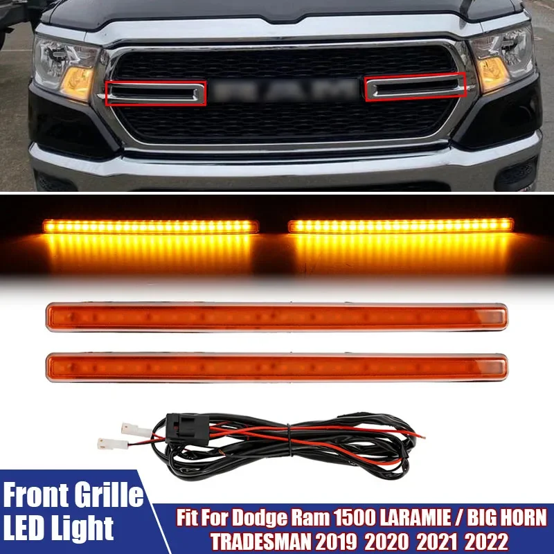 2Pcs/pair Front Grille LED Signal Lamps Car Modification Lights Fit For Dodge Ram 1500 LARAMIE / BIG HORN / TRADESMAN 2019-2022