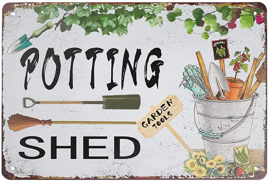 Retro Vintage Potting Shed Garden Tools Metal Tin Sign Home Bar Cafe Retaurant Wall Decor Signs 16x12inch sign