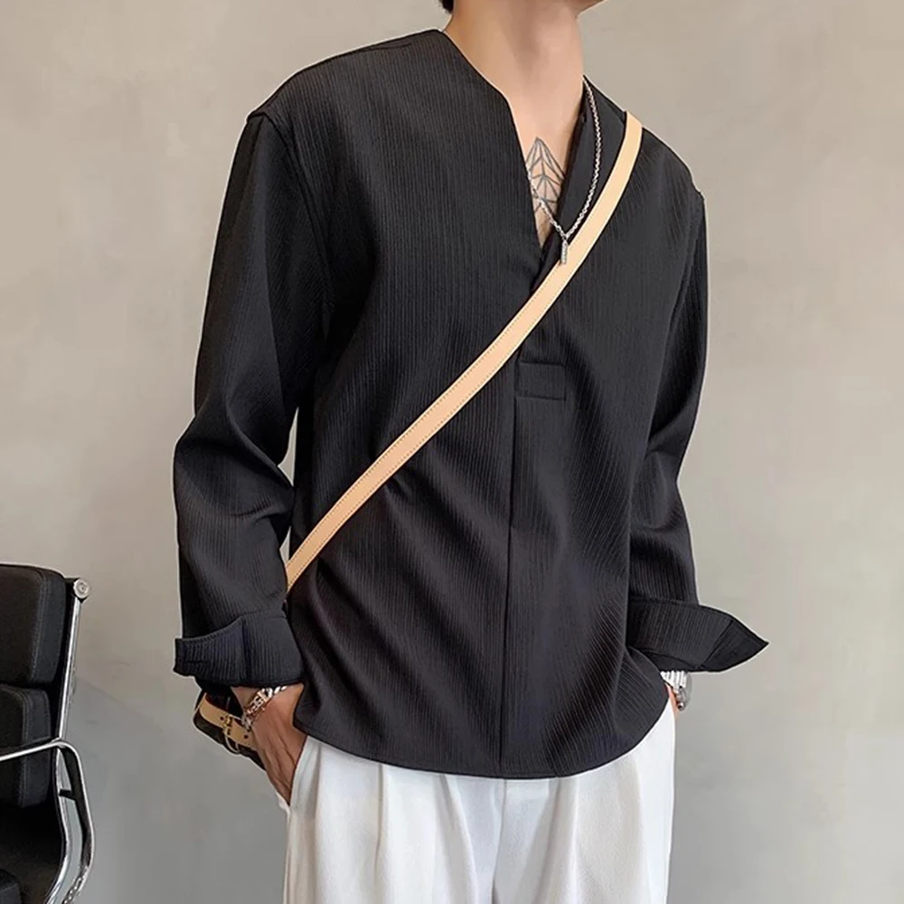 

2026 Spring New Arrival Men's Solid Color Long-Sleeve Shirt American Retro Fashion Trendy High Street Loose Casual Men's Top