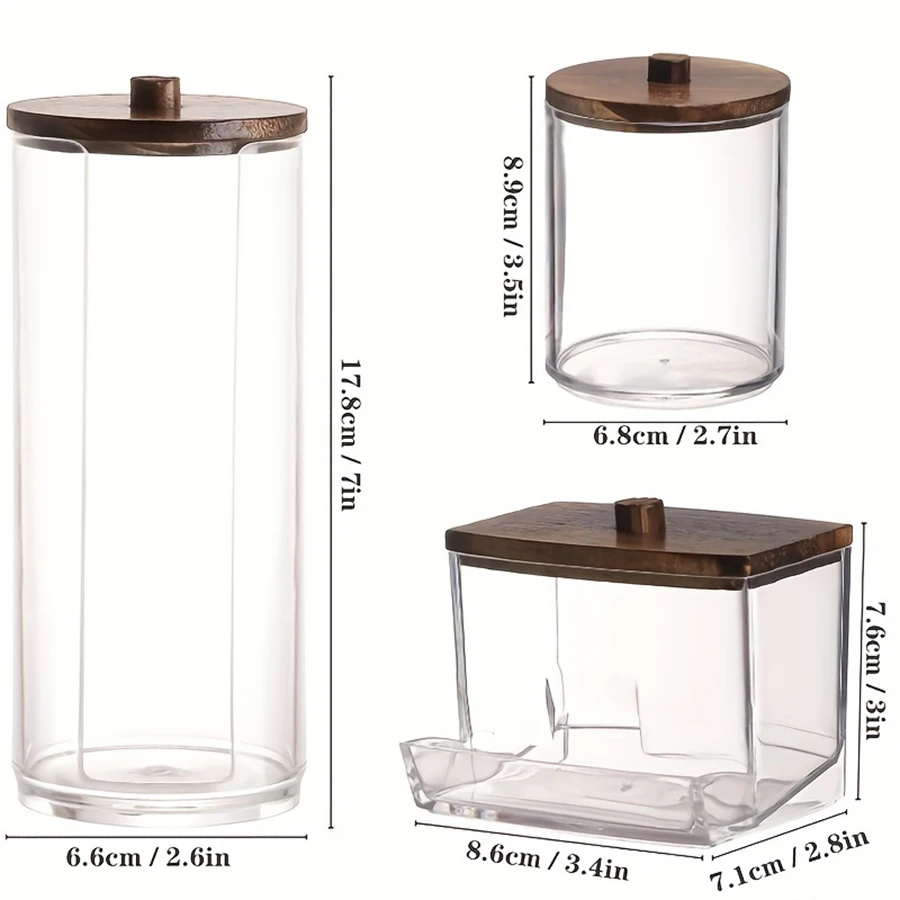 1/3er-Pack Wattestäbchen-/Wattepad-/Wasserfallknäuelhalter, Apothekerglas, transparenter Badezimmerbehälter, Spender zur Aufbewahrung, Badezimmer-Organizer – Detail 6