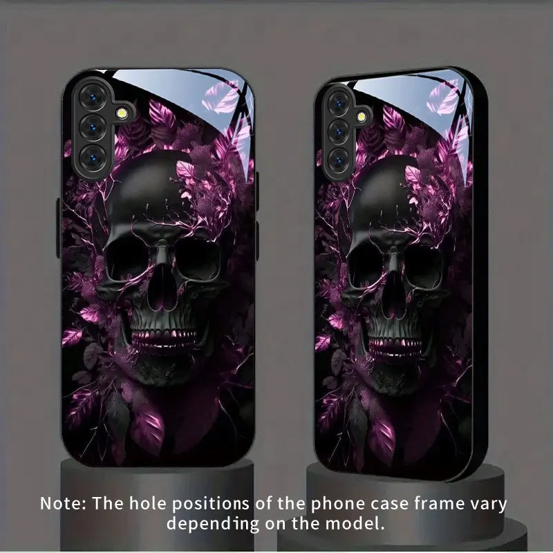 Purple Flower Demon Skull Tempered Glass Fashion phone case for Samsung Galaxy S26/S25/S24/S23/S22 FE Ultra Plus Dropresistant