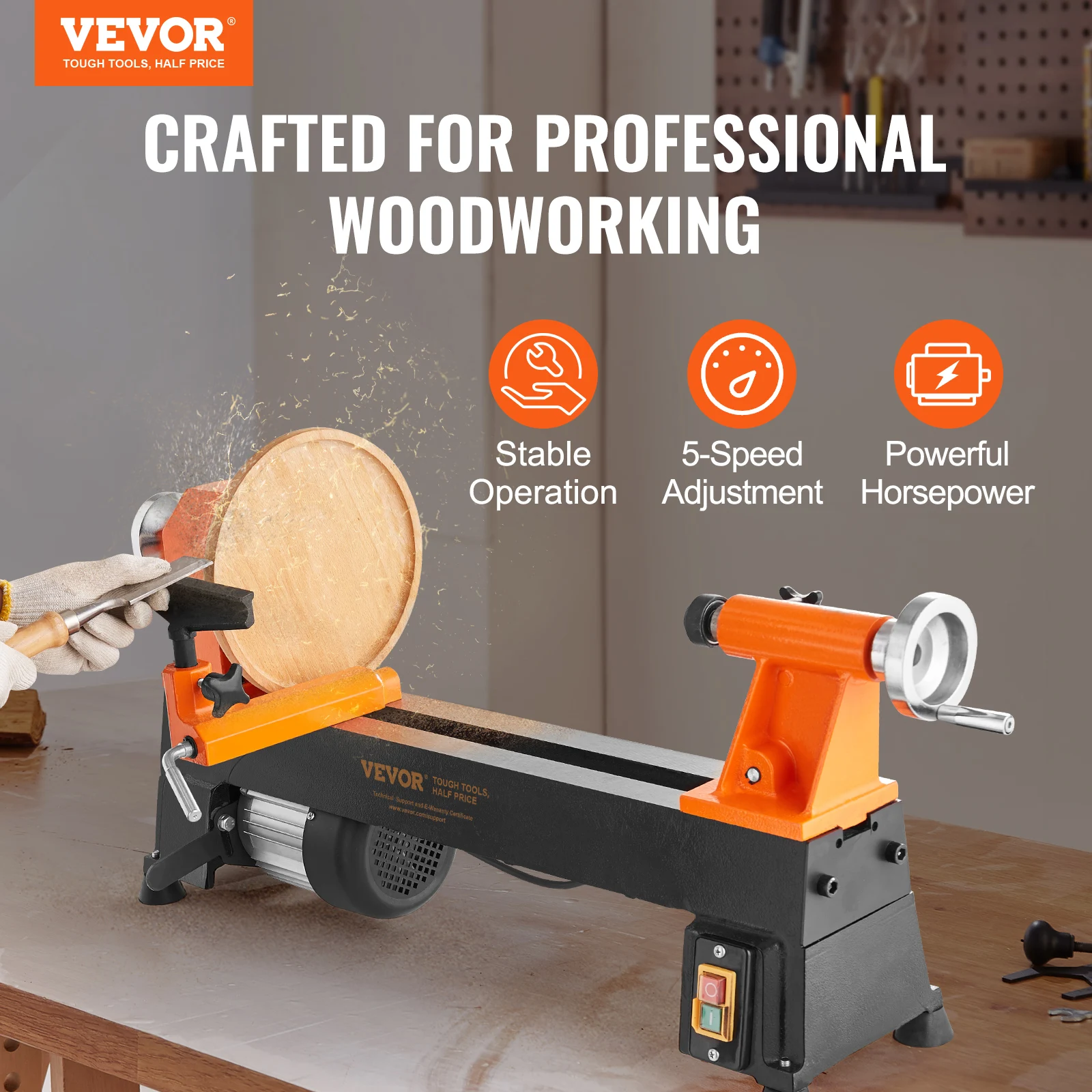 VEVOR Benchtop Wood Lathe 10inx18in / 14inx40in EU-230V US-120V Power Wood Turning Lathe Machine Variable Speeds for Woodworking