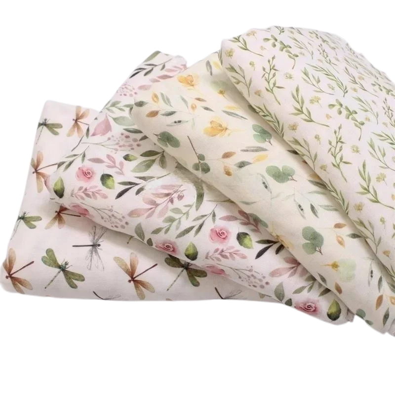 150x50cm Soft Bamboo Fiber Double-Layer Gauze Fabric Small Floral Digital Print for Baby Clothing Pajamas Bedding Cloth