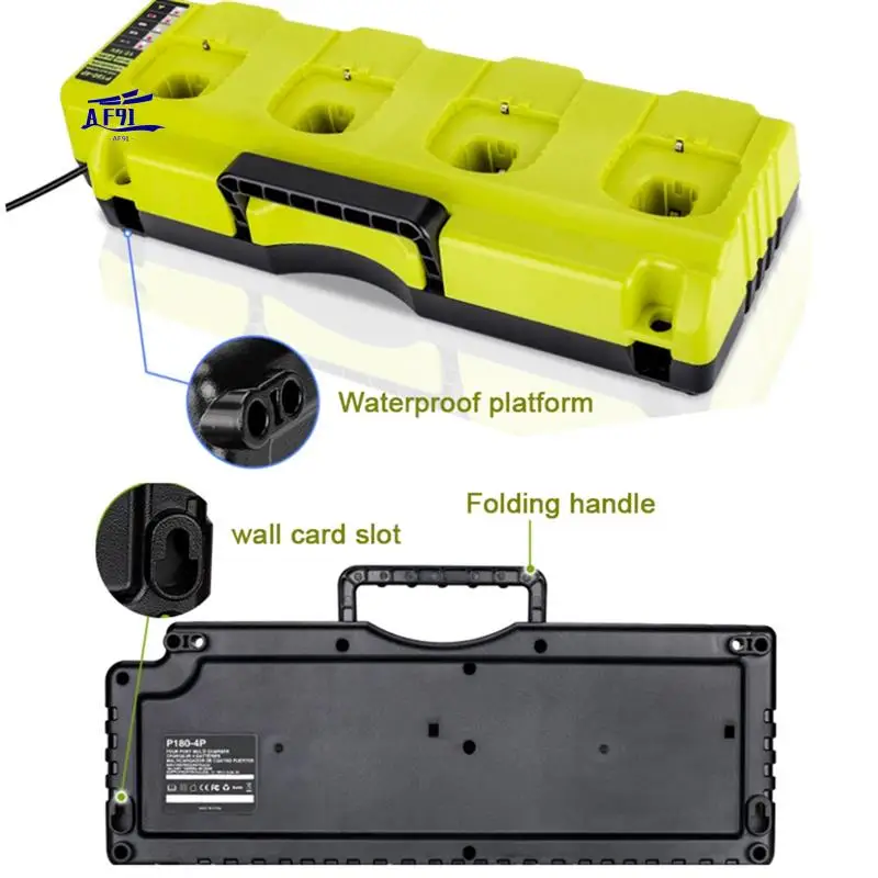 

AF91-320W Battery Fast Charger 4-Port 3A For Ryobi Power Tool 18V Ni-Cd Ni-Mh Li- Batteries P109 PBP002 With Dual USB
