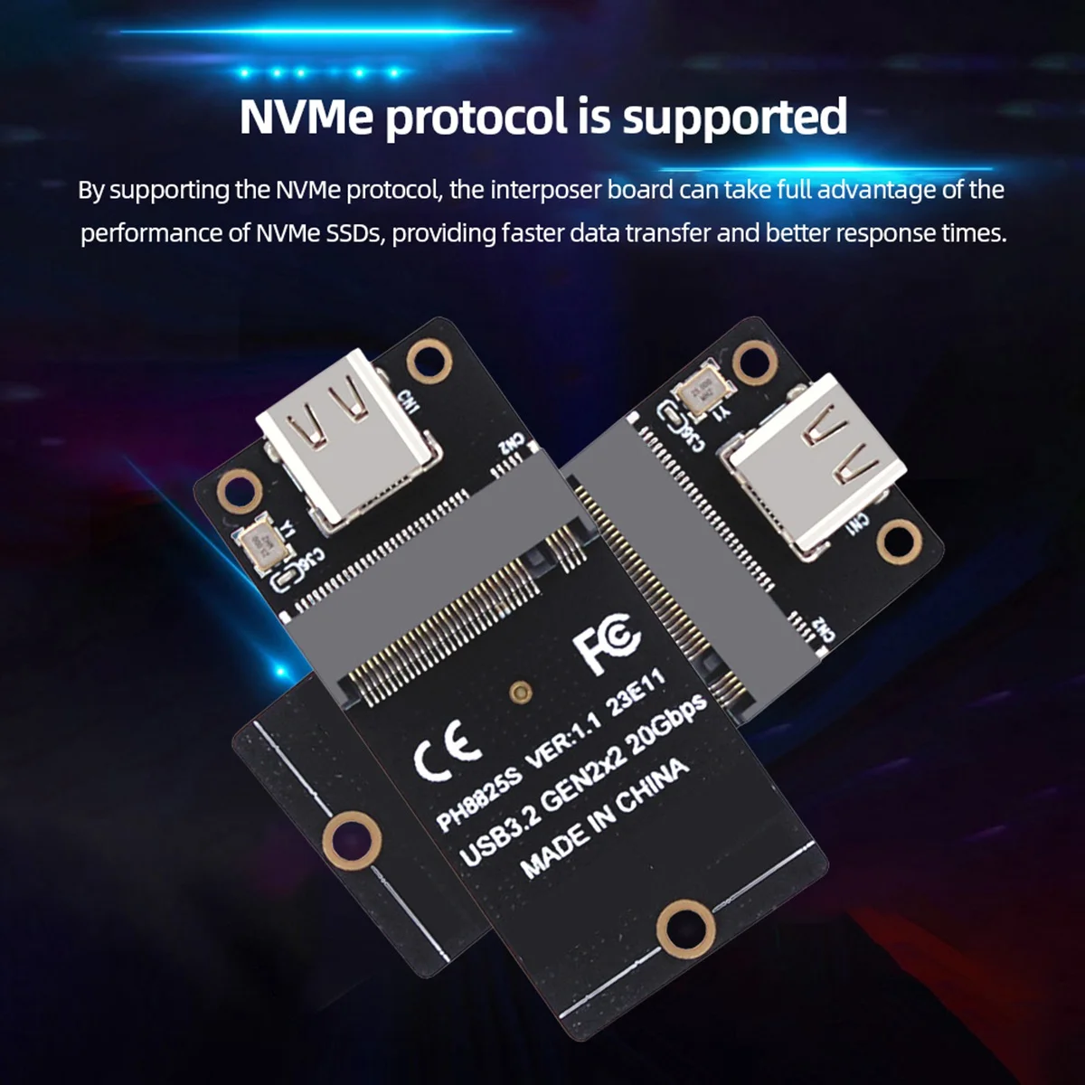 M.2 to Type C SSD Adapter ASM2364 NVME Riser Board 20Gbps Conversion Board 2000MB/S for SSD 2230/42/60/80