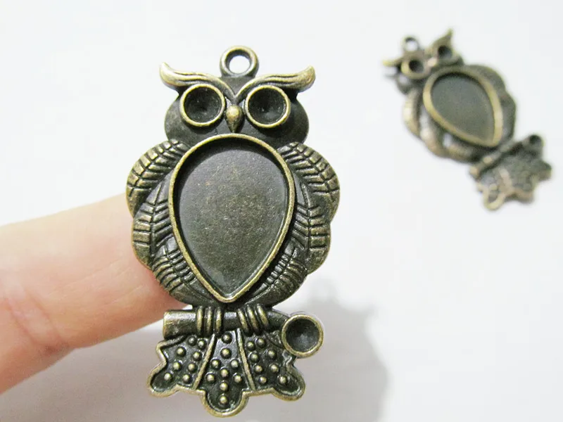 

50pcs Silver/Bronze Night Owl Base Setting Pendant Charm,Fit 10mmx14mm Raindrop Cabochon/Picture/Cameo,for 3pcs Rhinestone