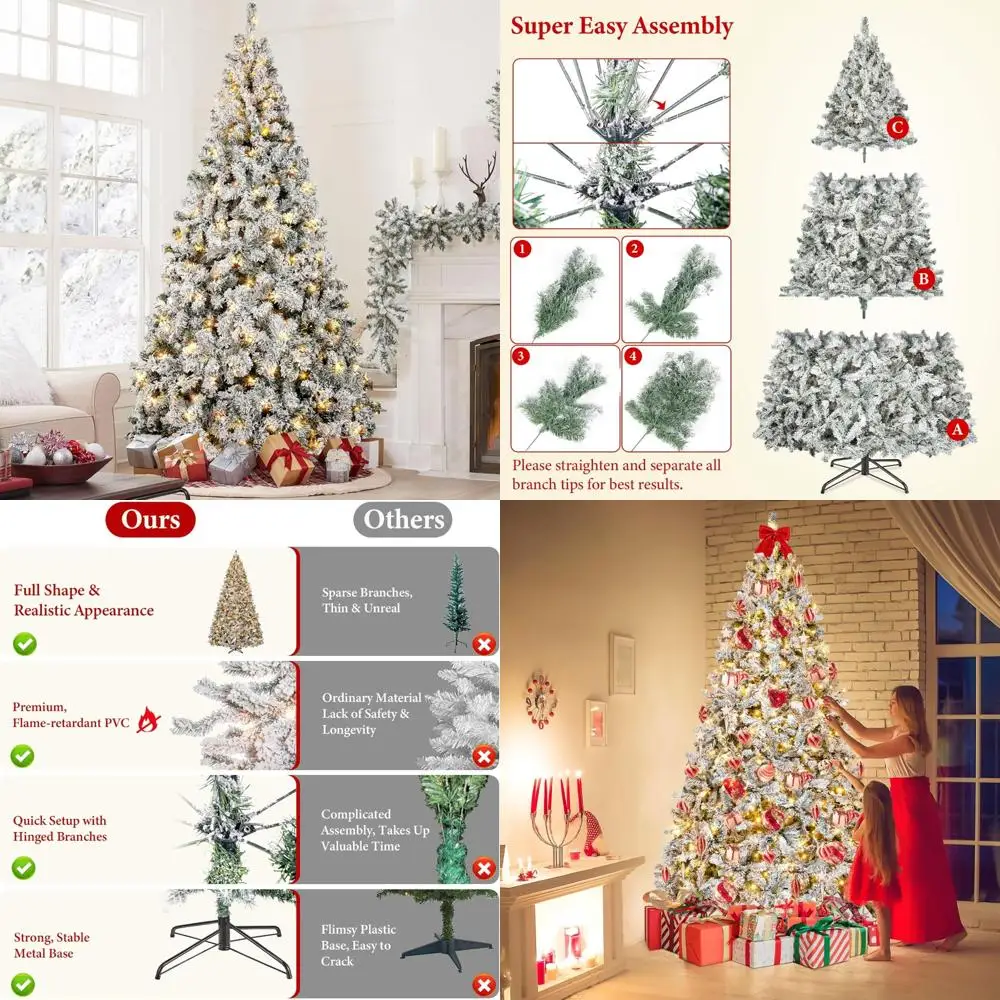 

Роскошная искусственная рождественская елка длиной 7,5 футов со снежным покрытием и 550 светодиодами теплого белого света для праздничного сезона