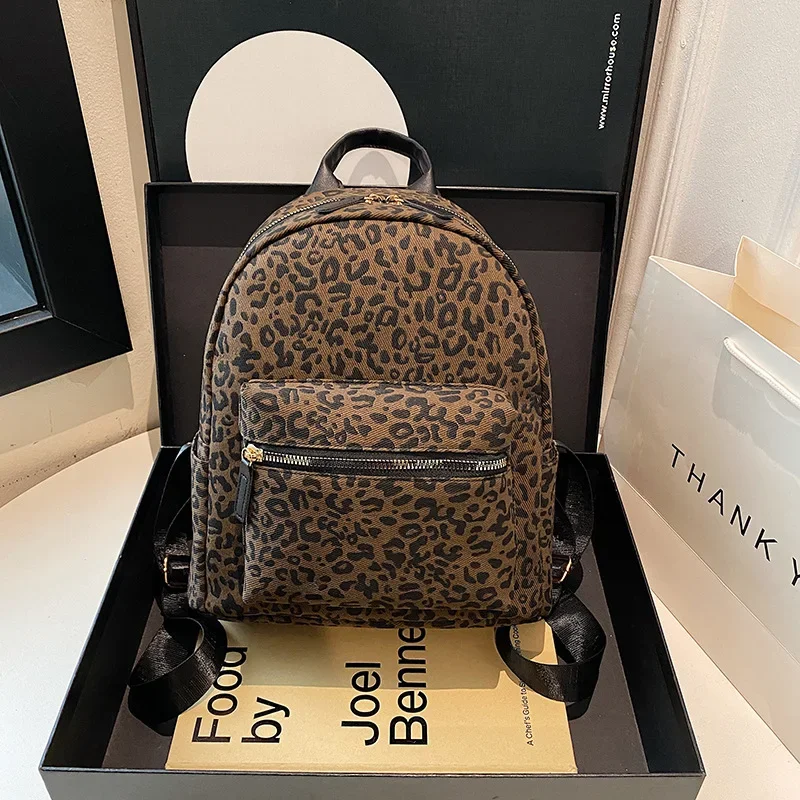 Niche Leopard Print Backpack Autumn and Winter Versatile Backpack Fashionable and Popular Knitted Fabric Student Schoolbag