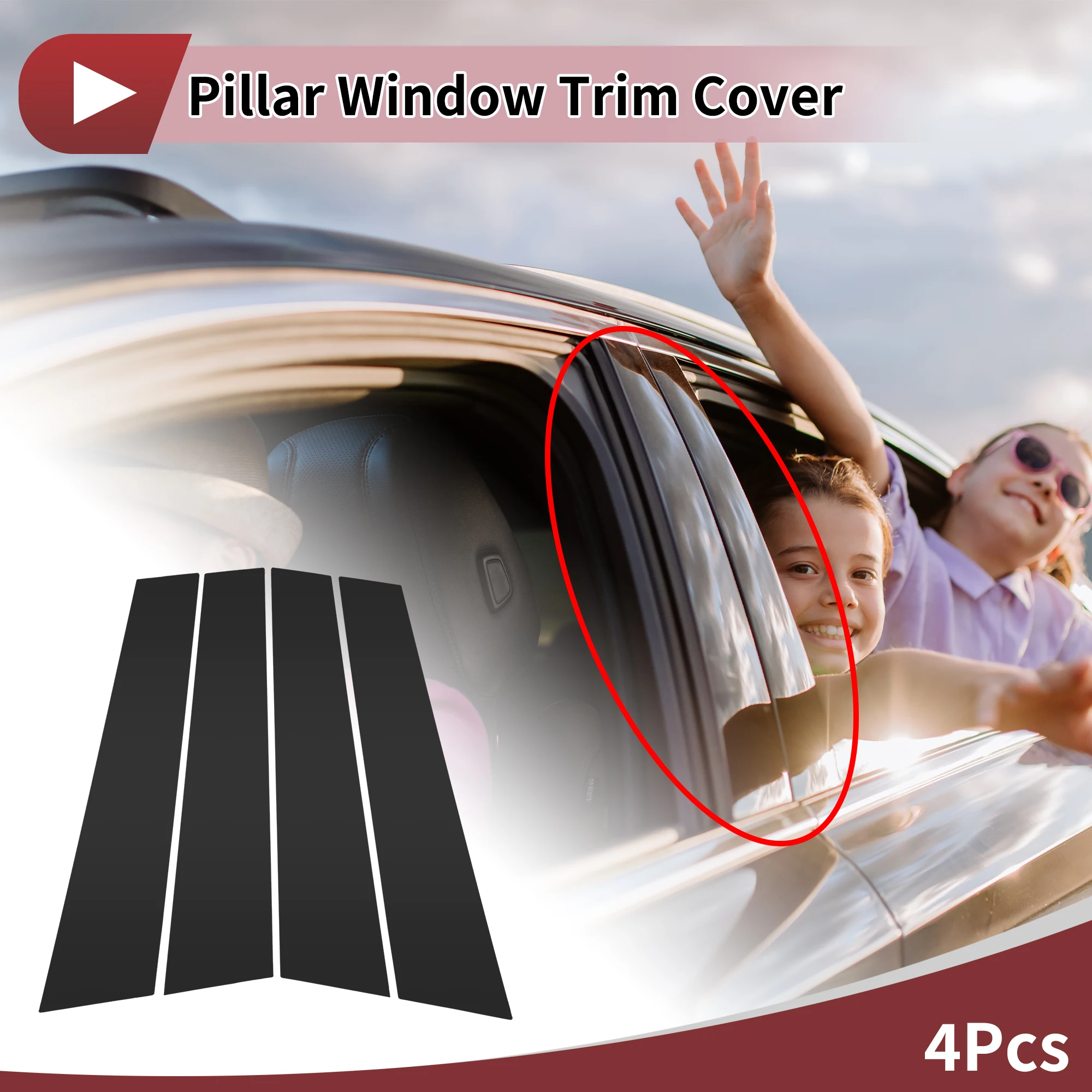 

UXCELL передняя левая и правая дверная стойка, оконная накладка для Volkswagen Golf 8 21-24, черный, 4 шт.