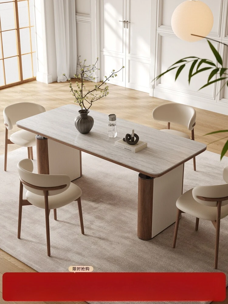 

French cream style dining table household small apartment restaurant travertine with induction cooker dining table and chair com