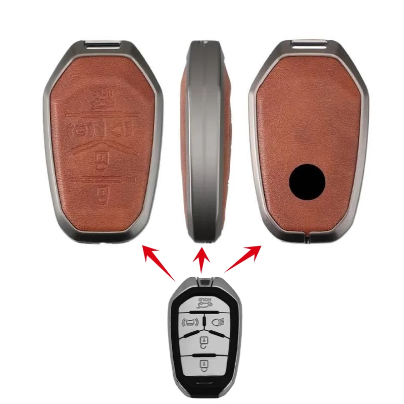 for Ssang Yong 2020 G4 Rexton Zinc Alloy+Leather Car Remote Key Case Cover Protective Shell F Auto Keychain Styling Accessories
