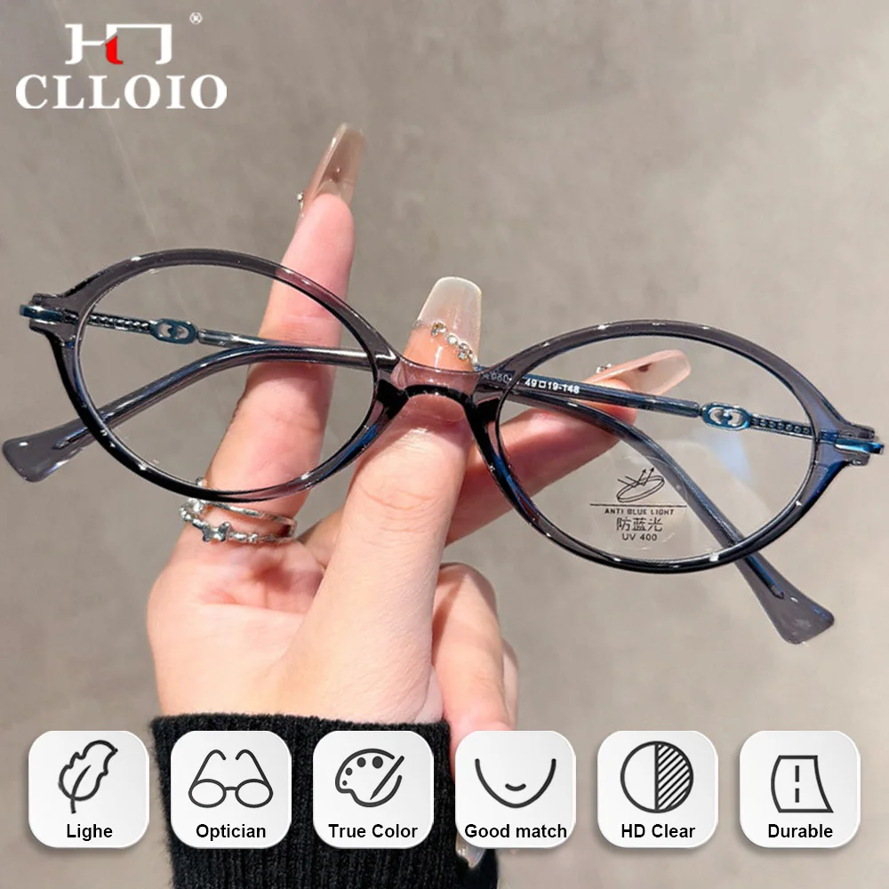 CLLOIO シンプルな楕円形近視遠視処方老眼鏡女性小さなフレーム抗ブルーレイ累進光学眼鏡